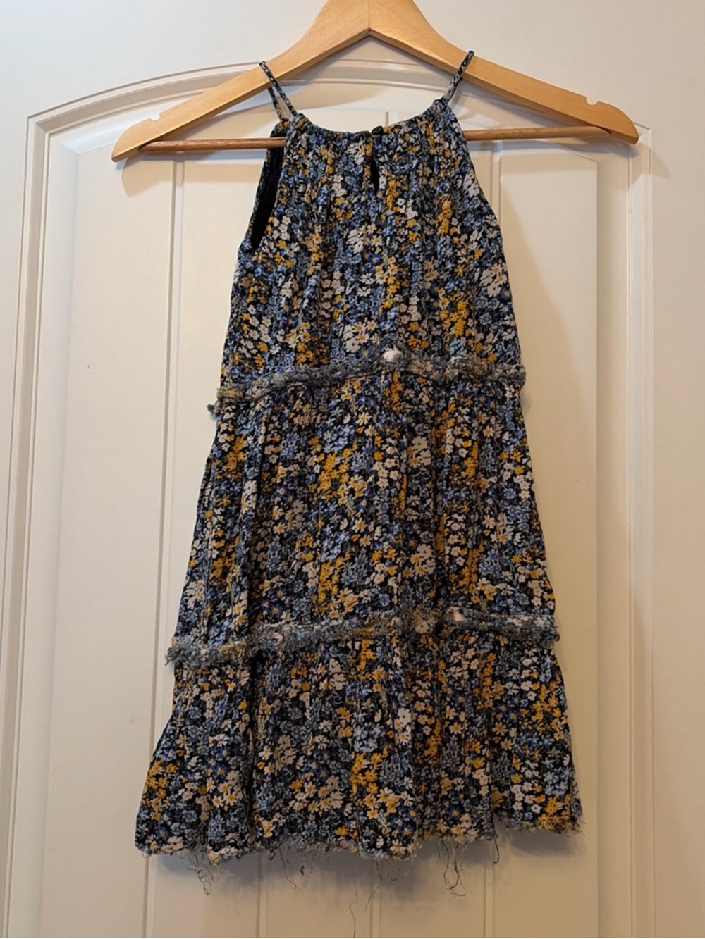Nordstrom Navy Floral Halter Dress with Blue & Mustard Accents - Picture 2 of 3
